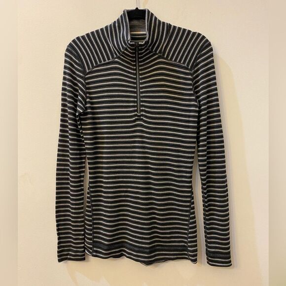 SMARTWOOL Stripe 1/4 Zip Long Sleeve Sweater Women Size L - Picture 1 of 7